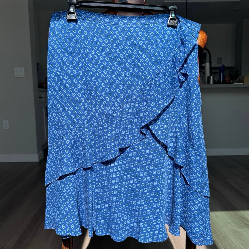 Rare Michael Kors 100% Silk Blue Floral Handkerchief Hem Skirt Size 14 Y2K